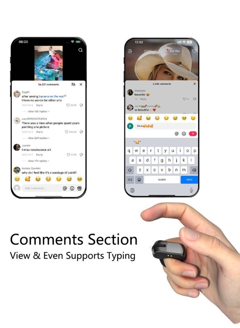 اكسيسن حلقة التمرير الذكية لـ TikTok، جهاز تحكم عن بعد بتقنية بلوتوث مزود بلوحة لمس، أداة تمرير الصفحات بتقنية بلوتوث، ماوس حلقة الإصبع لأجهزة iPhone/Android/الكمبيوتر الشخصي/الجهاز اللوحي - Image 5
